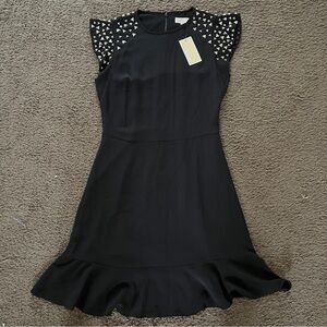New MICHAEL Michael Kors Women's Black Cap Sleeve Studded A-Line Dress Size 4